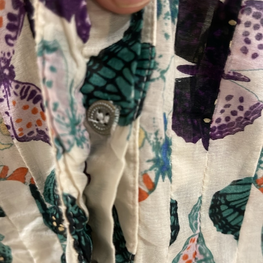 Anthropologie Maeve Abella Pintuck Butterfly Cotton Shirt Blouse Sz 2  XS - Picture 8 of 16